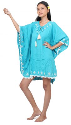 Robe poncho ethnique turquoise